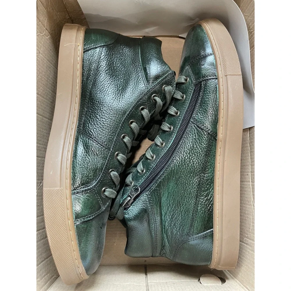 Studio Belvedere Baltazar Green Leather High Top Sneakers Side Zip‎ Mens 10 D